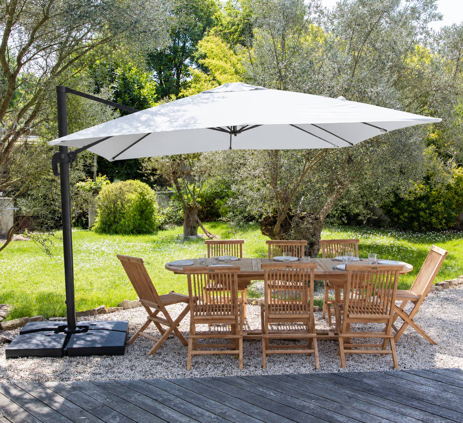 Happy Garden - Parasol déporté MOLOKAI carré 3x3m blanc + housse - HAPPY GARDEN - Imagen 5