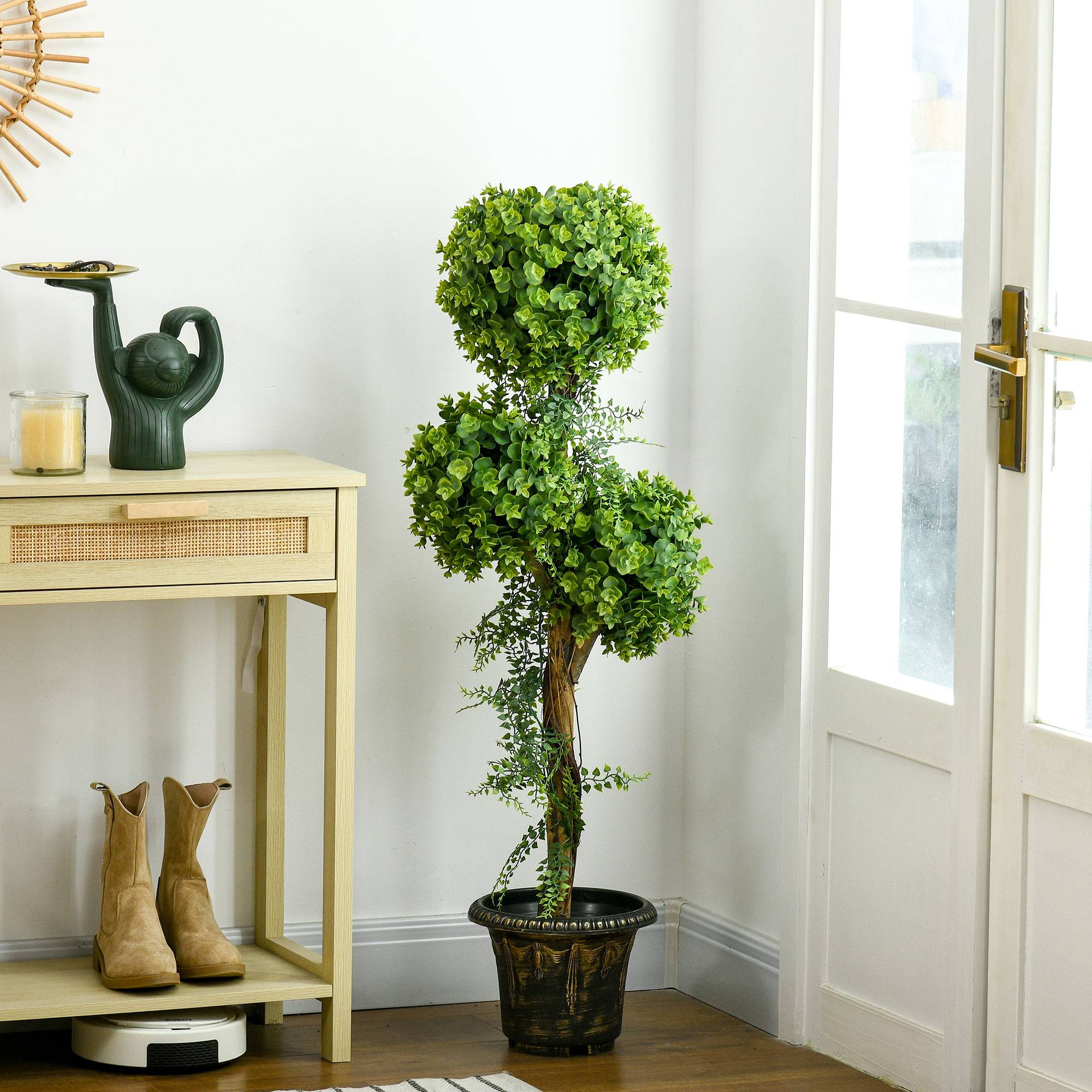 Sans Marque - Plante artificielle arbre 3 boules buis pot ciment intérieur extérieur 115 cm - Image 4