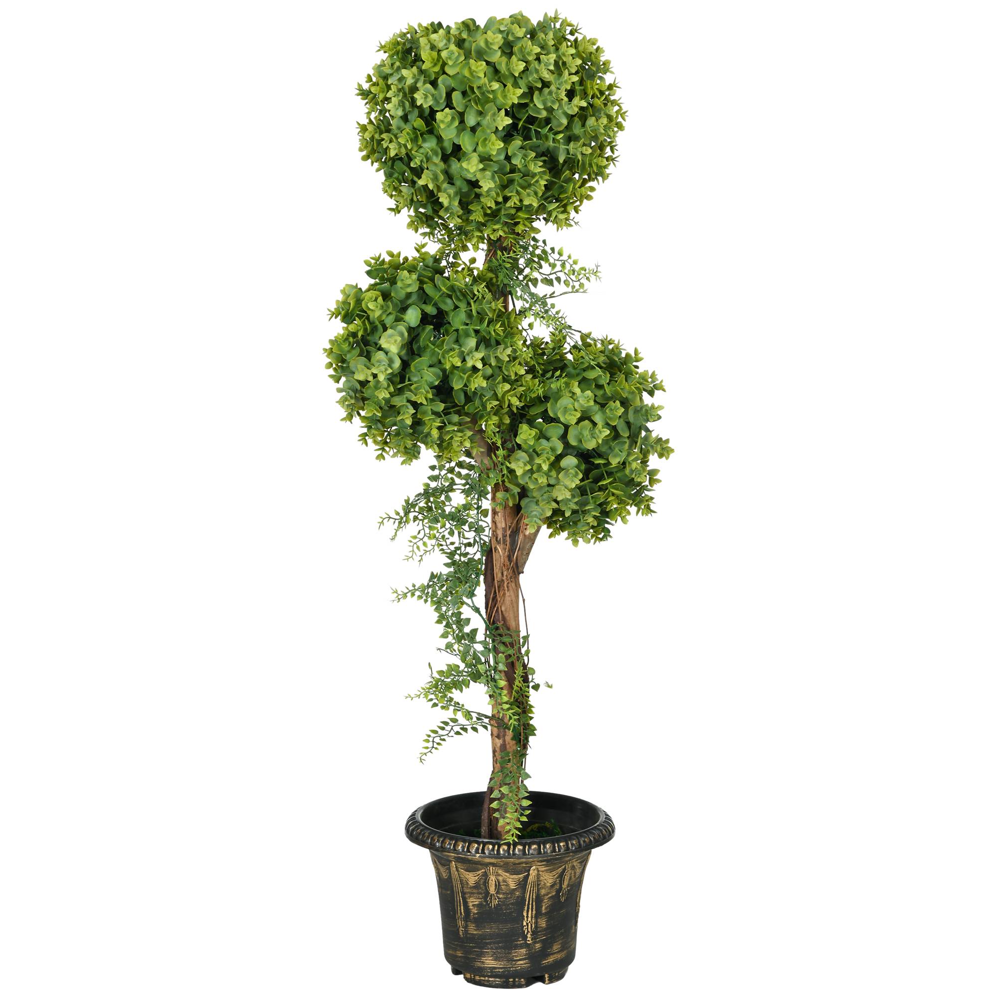 Sans Marque - Plante artificielle arbre 3 boules buis pot ciment intérieur extérieur 115 cm - Image 2