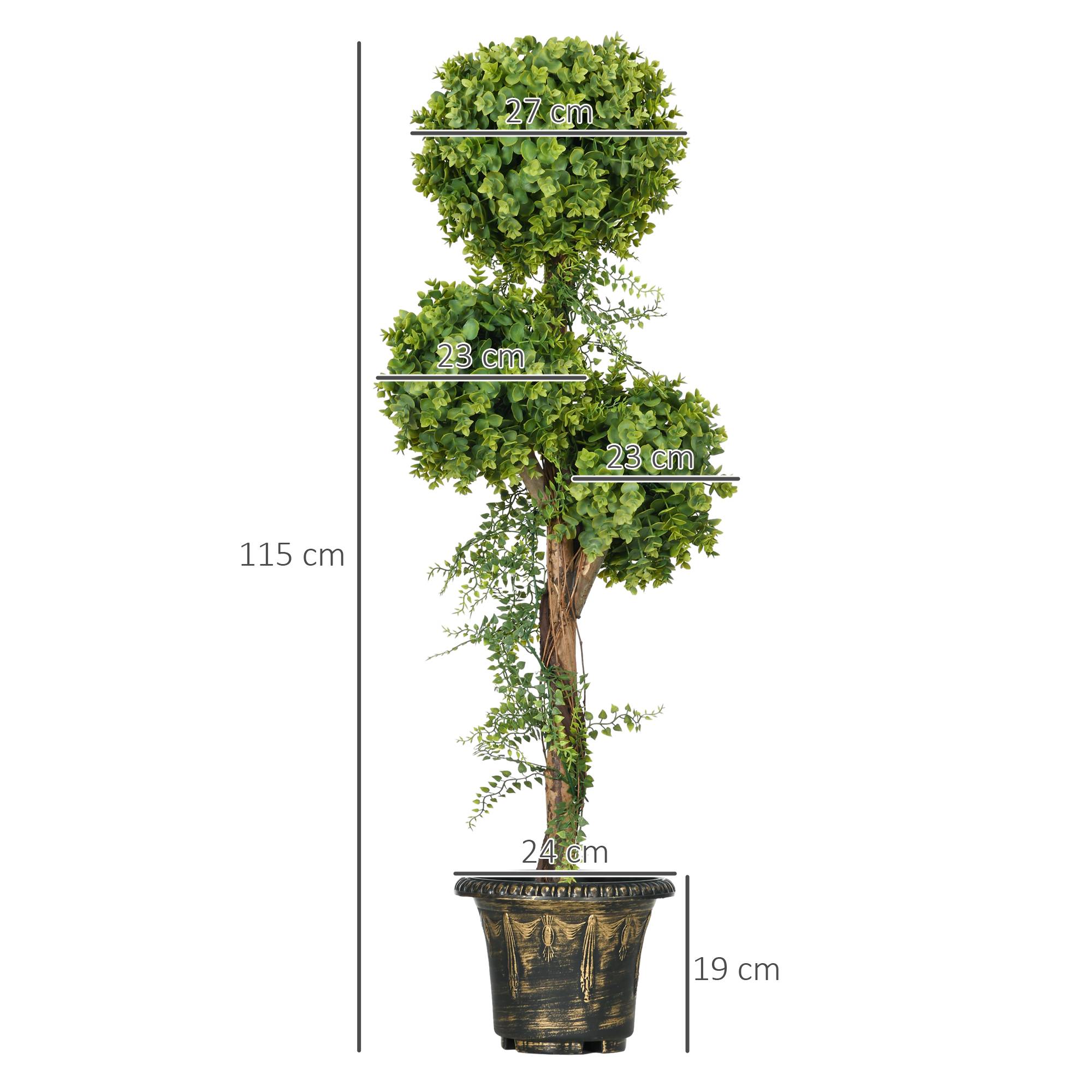 Sans Marque - Plante artificielle arbre 3 boules buis pot ciment intérieur extérieur 115 cm - Image 5