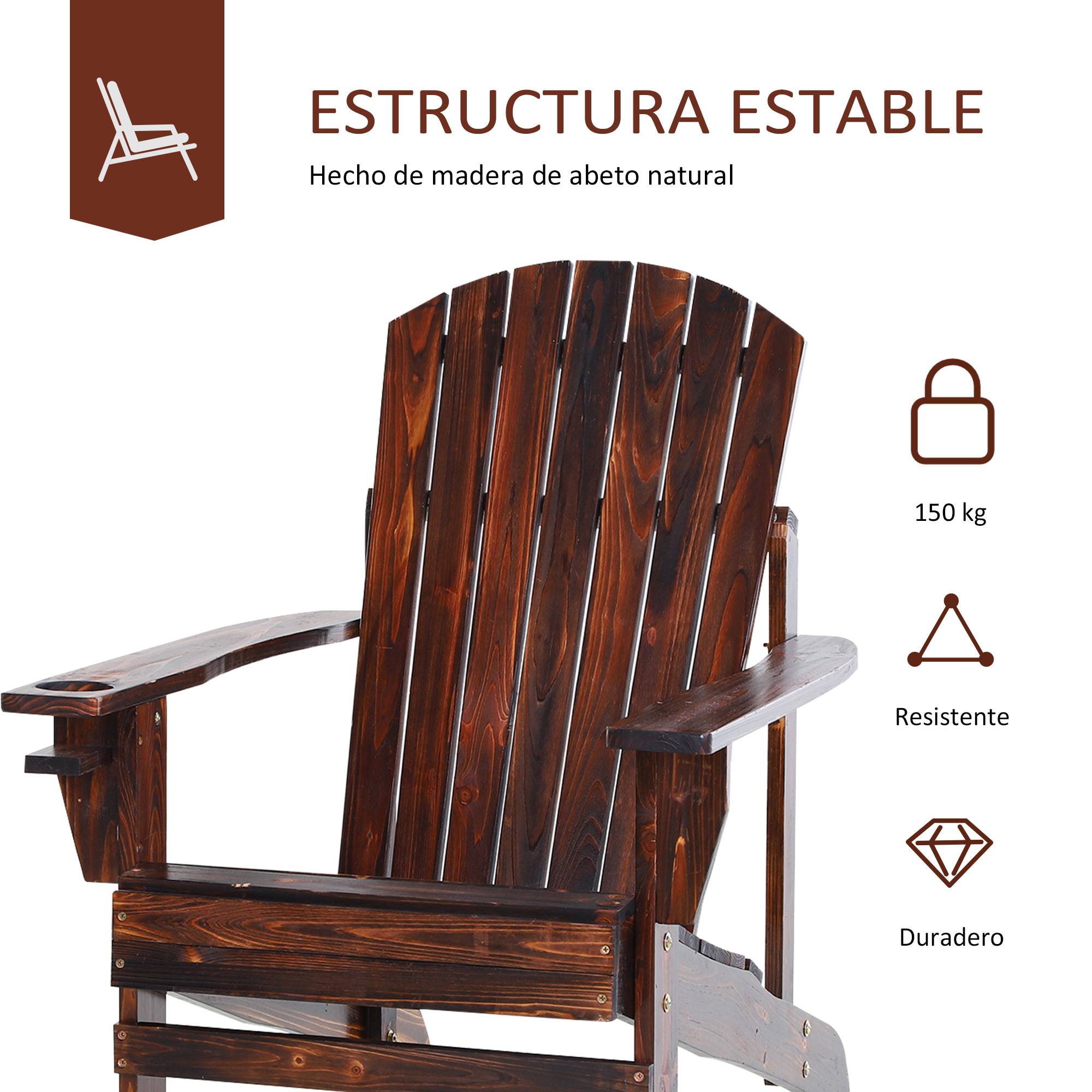 Fauteuil Adirondack bois sapin terrasse Dossier haut et porte-gobelet 72x95x93cm Marron - ComfortXL Outdoor Living - Image 8