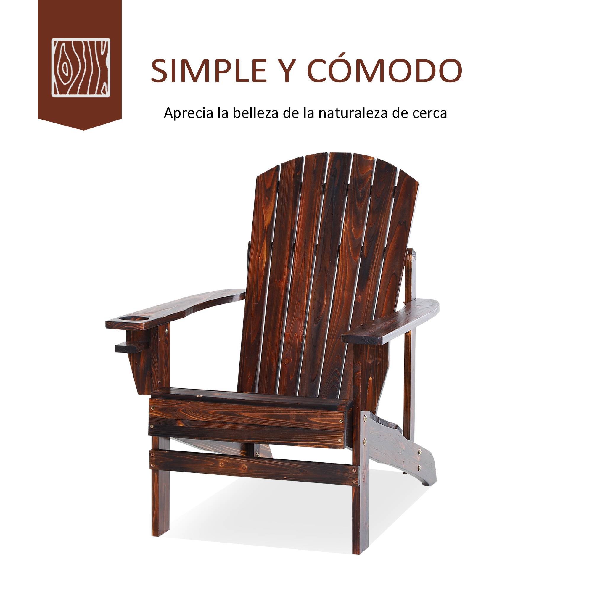 Fauteuil Adirondack bois sapin terrasse Dossier haut et porte-gobelet 72x95x93cm Marron - ComfortXL Outdoor Living - Image 6