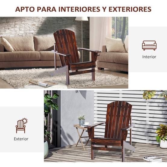 Fauteuil Adirondack bois sapin terrasse Dossier haut et porte-gobelet 72x95x93cm Marron - ComfortXL Outdoor Living - Image 9