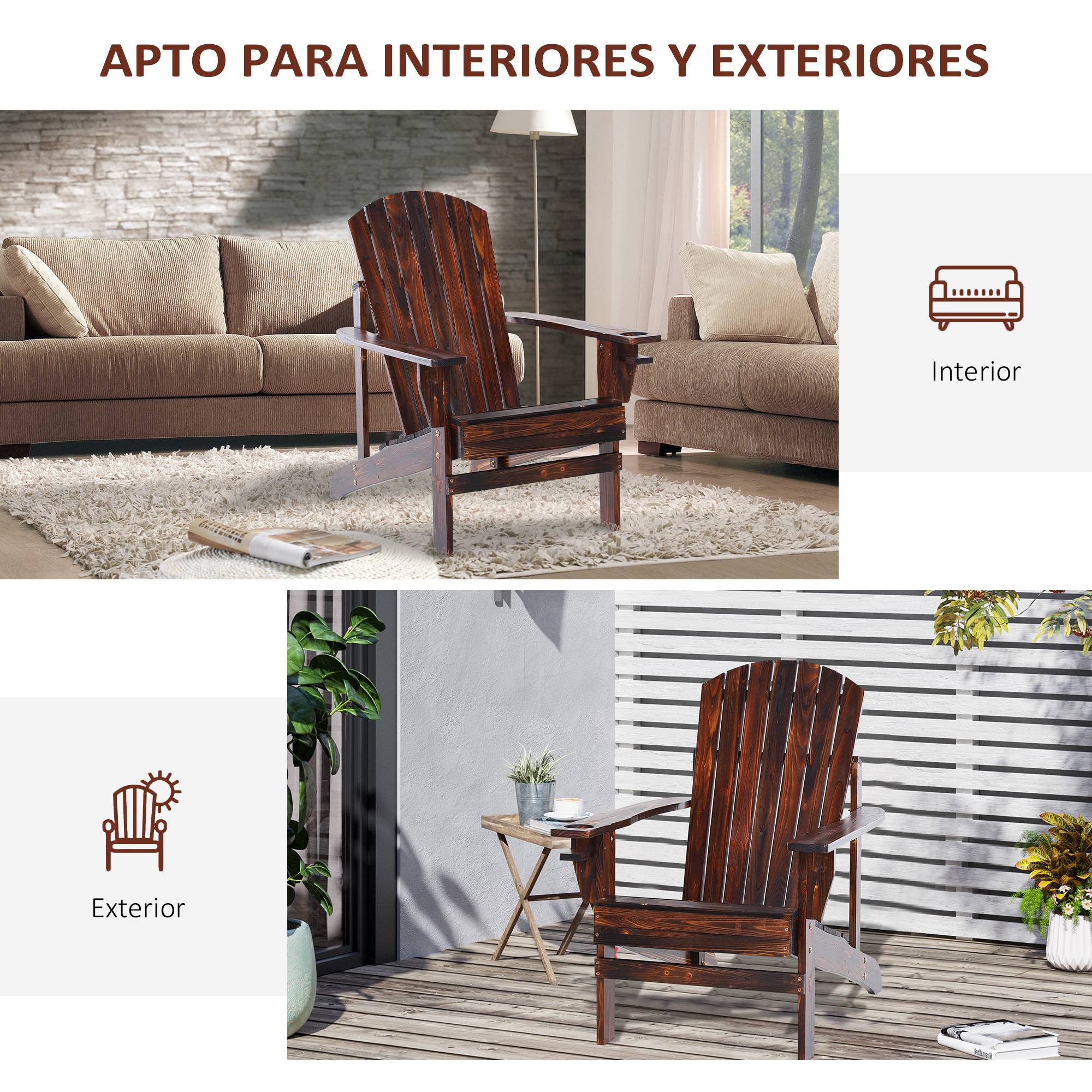 Fauteuil Adirondack bois sapin terrasse Dossier haut et porte-gobelet 72x95x93cm Marron - ComfortXL Outdoor Living - Image 9