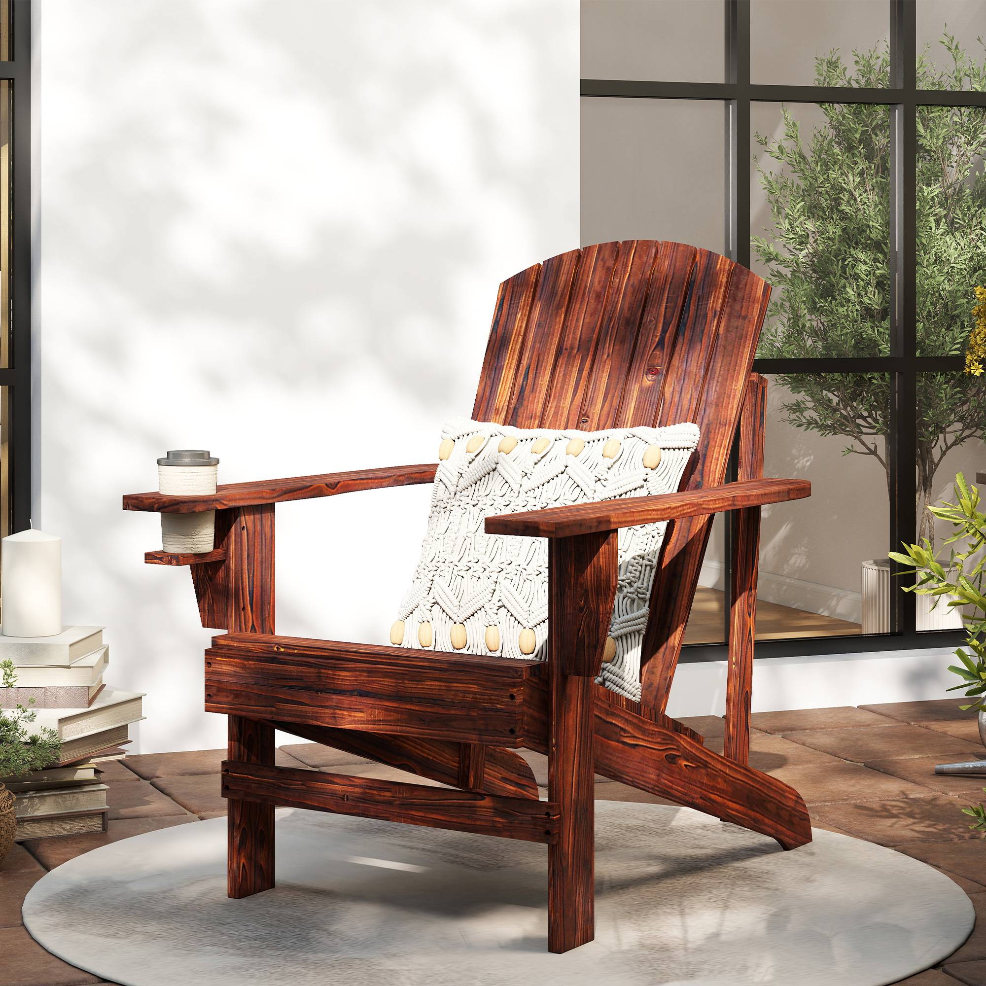 Fauteuil Adirondack bois sapin terrasse Dossier haut et porte-gobelet 72x95x93cm Marron - ComfortXL Outdoor Living - Image 3