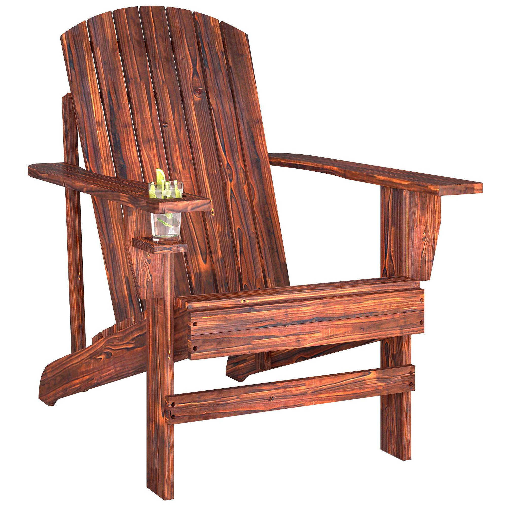 Fauteuil Adirondack bois sapin terrasse Dossier haut et porte-gobelet 72x95x93cm Marron - ComfortXL Outdoor Living - Image 1