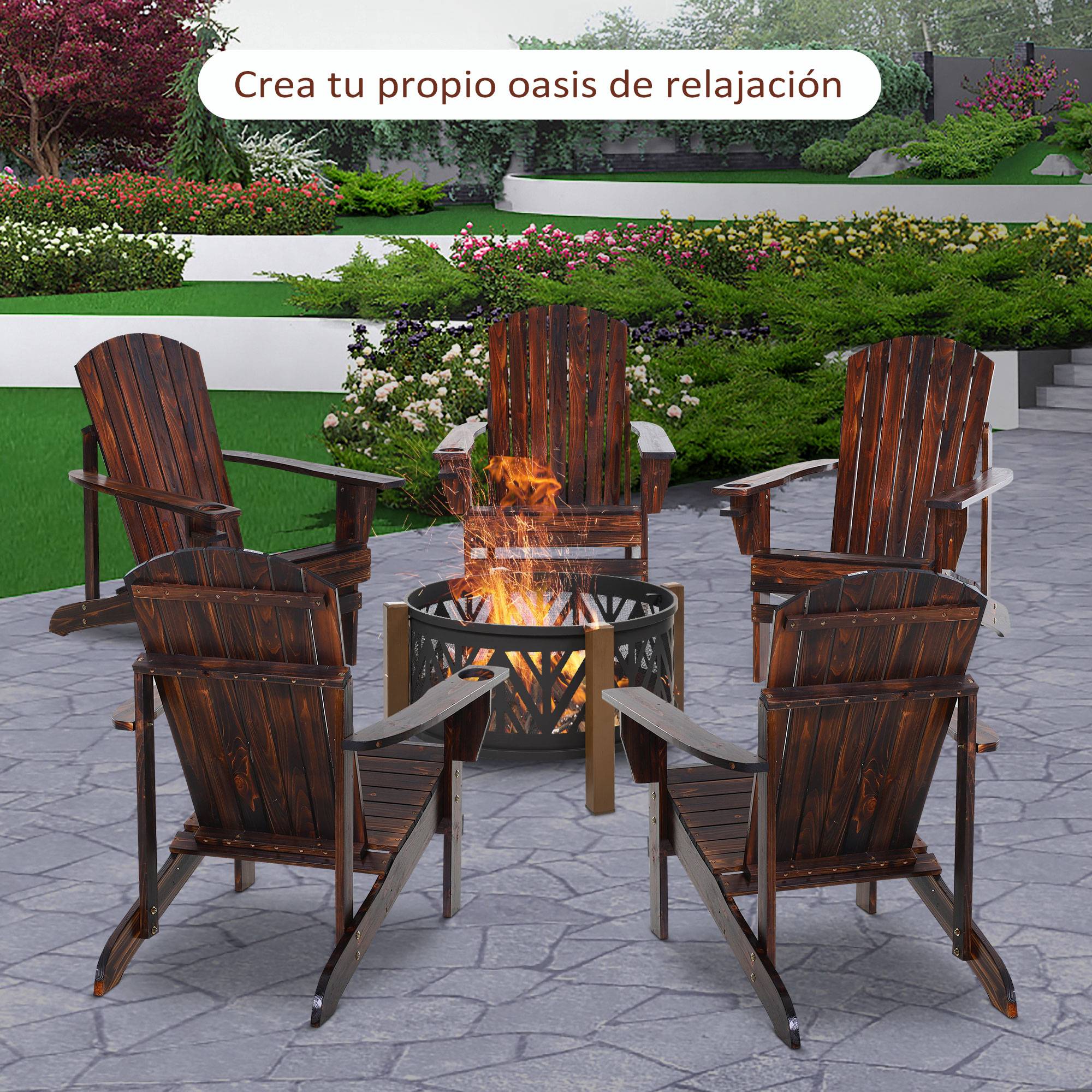 Fauteuil Adirondack bois sapin terrasse Dossier haut et porte-gobelet 72x95x93cm Marron - ComfortXL Outdoor Living - Image 10