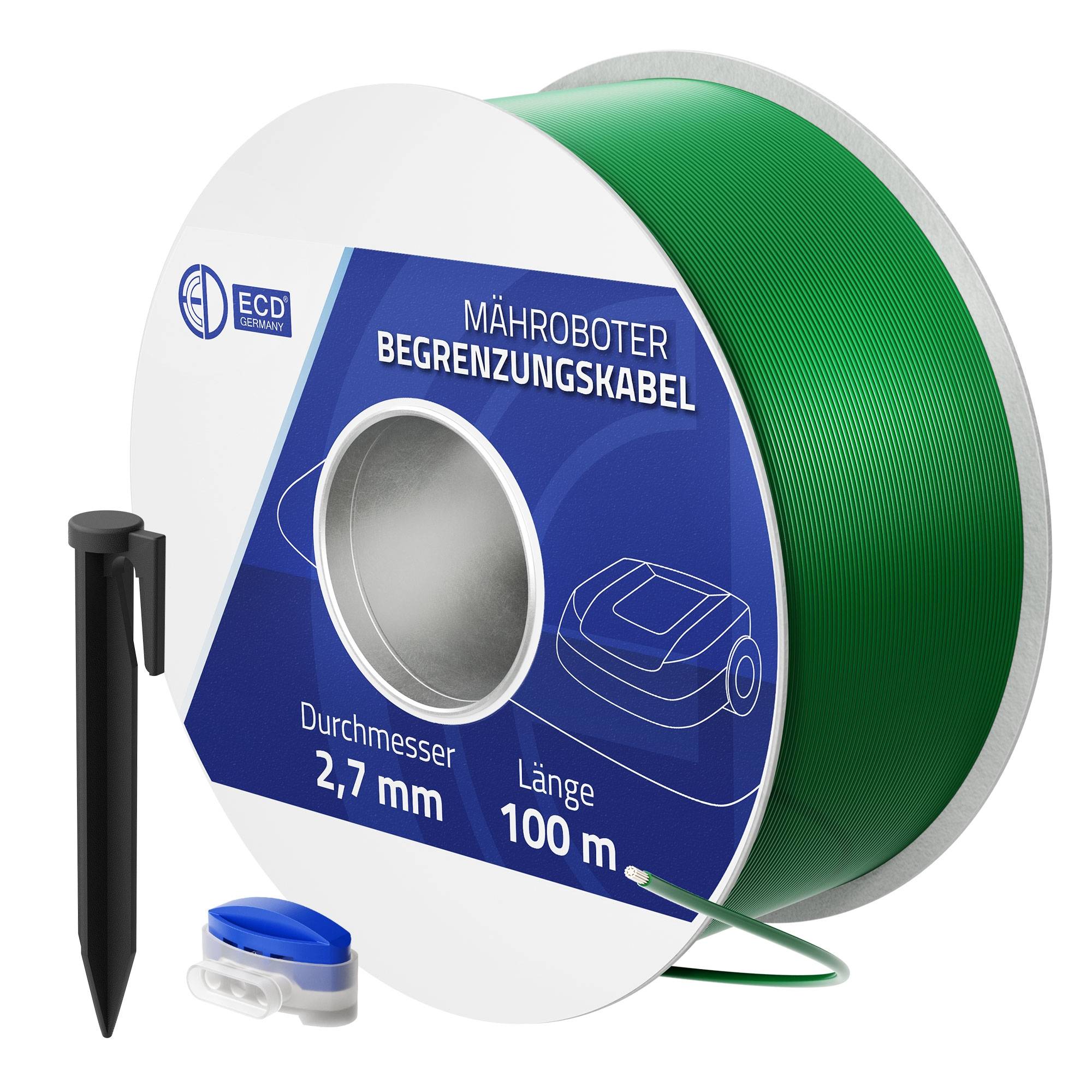 Câble Périphérique Universel pour Tondeuse-Robot, 100m, 12 Connecteurs de Câble + 350 Piquets de Terre, Ø 2,7 mm - Image 1