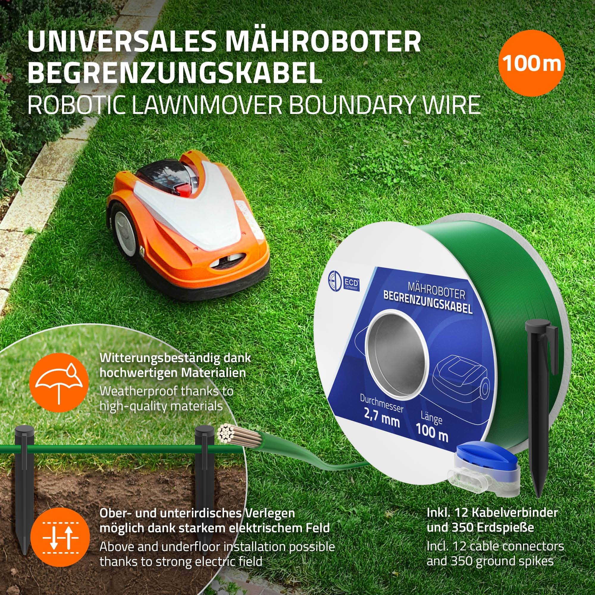 Câble Périphérique Universel pour Tondeuse-Robot, 100m, 12 Connecteurs de Câble + 350 Piquets de Terre, Ø 2,7 mm - Image 3