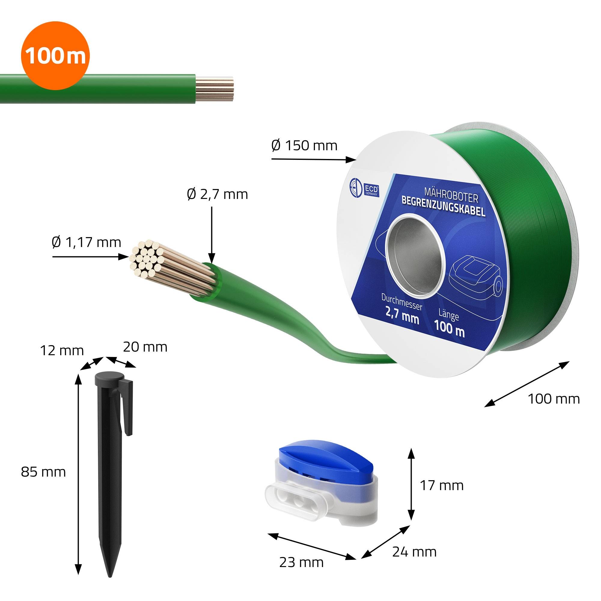 Câble Périphérique Universel pour Tondeuse-Robot, 100m, 12 Connecteurs de Câble + 350 Piquets de Terre, Ø 2,7 mm - Image 8
