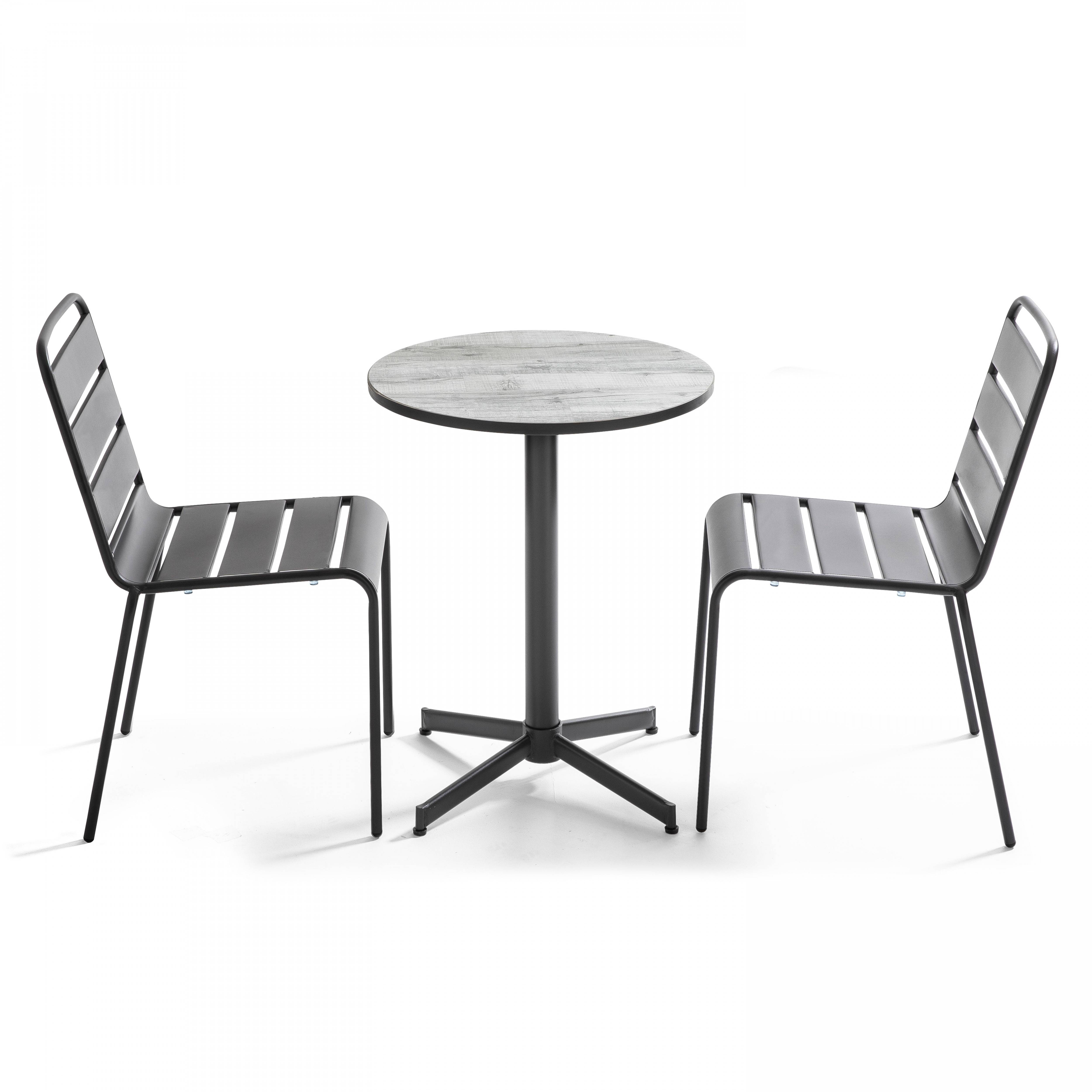 Oviala - Ensemble de terrasse table ronde et 2 chaises en métal gris Tivoli - Oviala - Imagen 1