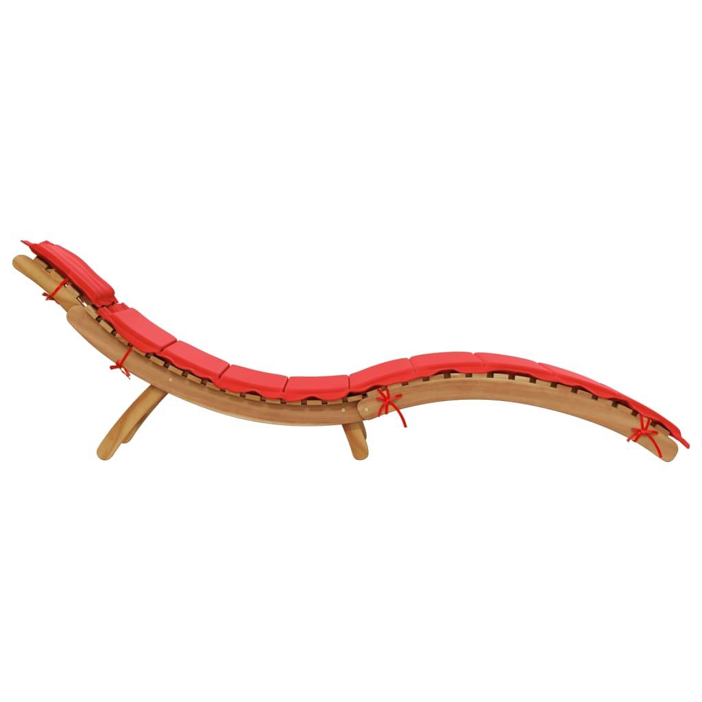 PANGIVO - Chaise longue avec coussin rouge en bois d'acacia massif 184 x 55 x 65 cm (pliée : 92 x 55 x 20 cm) - PANGIVO - Image 4