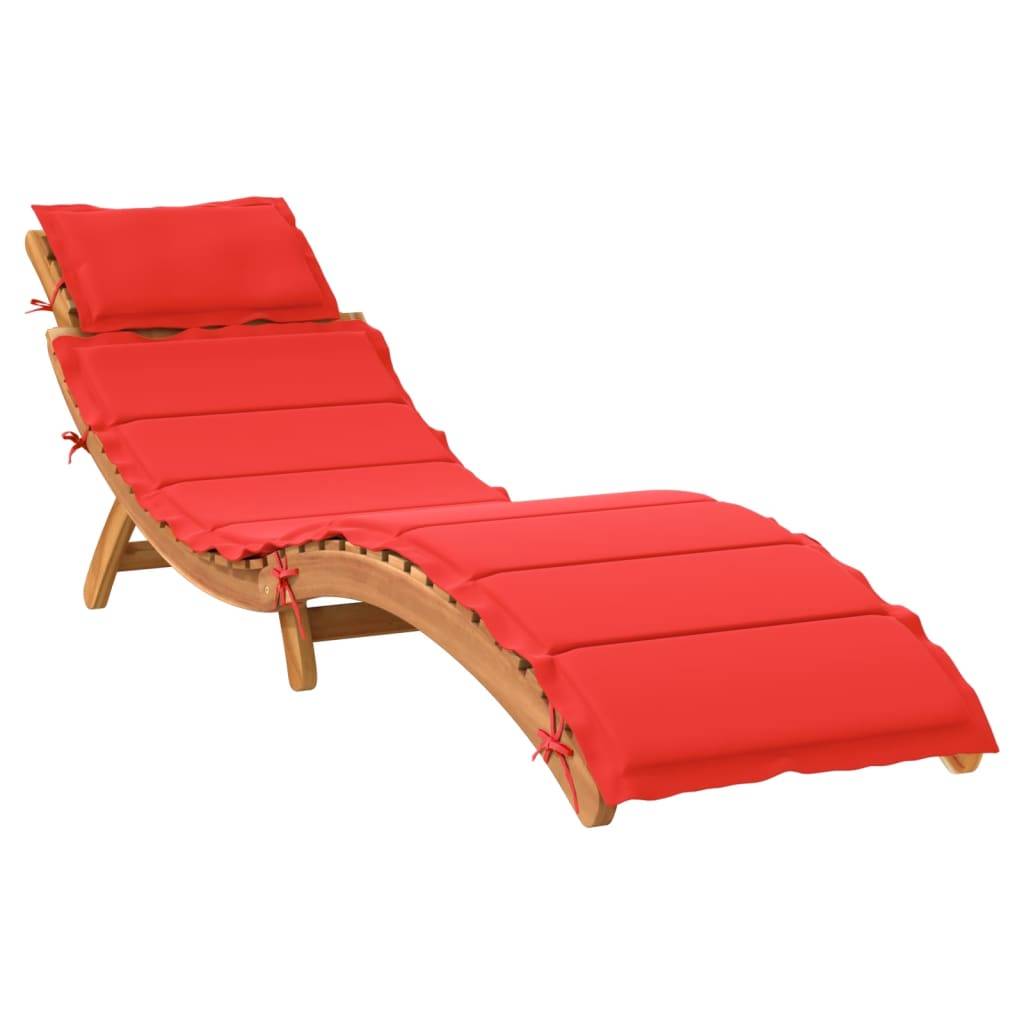 PANGIVO - Chaise longue avec coussin rouge en bois d'acacia massif 184 x 55 x 65 cm (pliée : 92 x 55 x 20 cm) - PANGIVO - Image 2