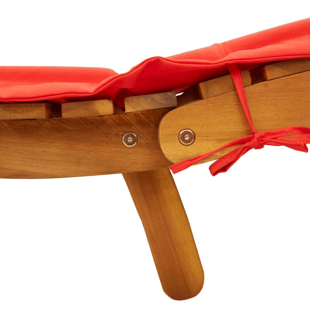 PANGIVO - Chaise longue avec coussin rouge en bois d'acacia massif 184 x 55 x 65 cm (pliée : 92 x 55 x 20 cm) - PANGIVO - Image 7