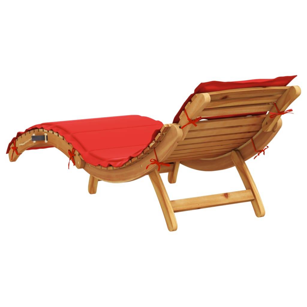 PANGIVO - Chaise longue avec coussin rouge en bois d'acacia massif 184 x 55 x 65 cm (pliée : 92 x 55 x 20 cm) - PANGIVO - Image 5