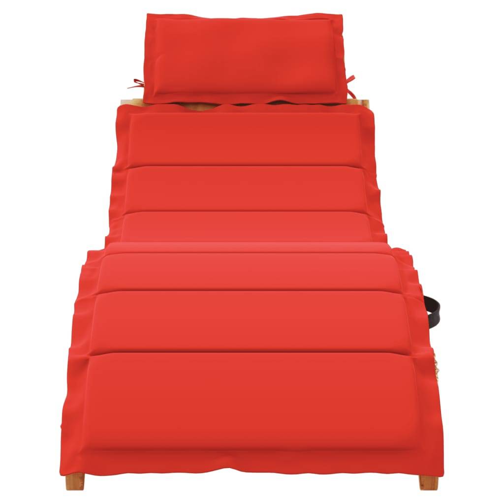 PANGIVO - Chaise longue avec coussin rouge en bois d'acacia massif 184 x 55 x 65 cm (pliée : 92 x 55 x 20 cm) - PANGIVO - Image 3