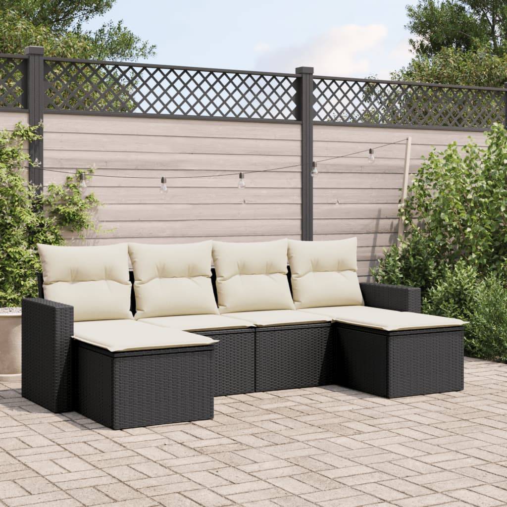 Salon de jardin bas modulable 6 pièces en poly rotin pour détente en extérieur Noir – ComfortXL Outdoor Living - Imagen 1