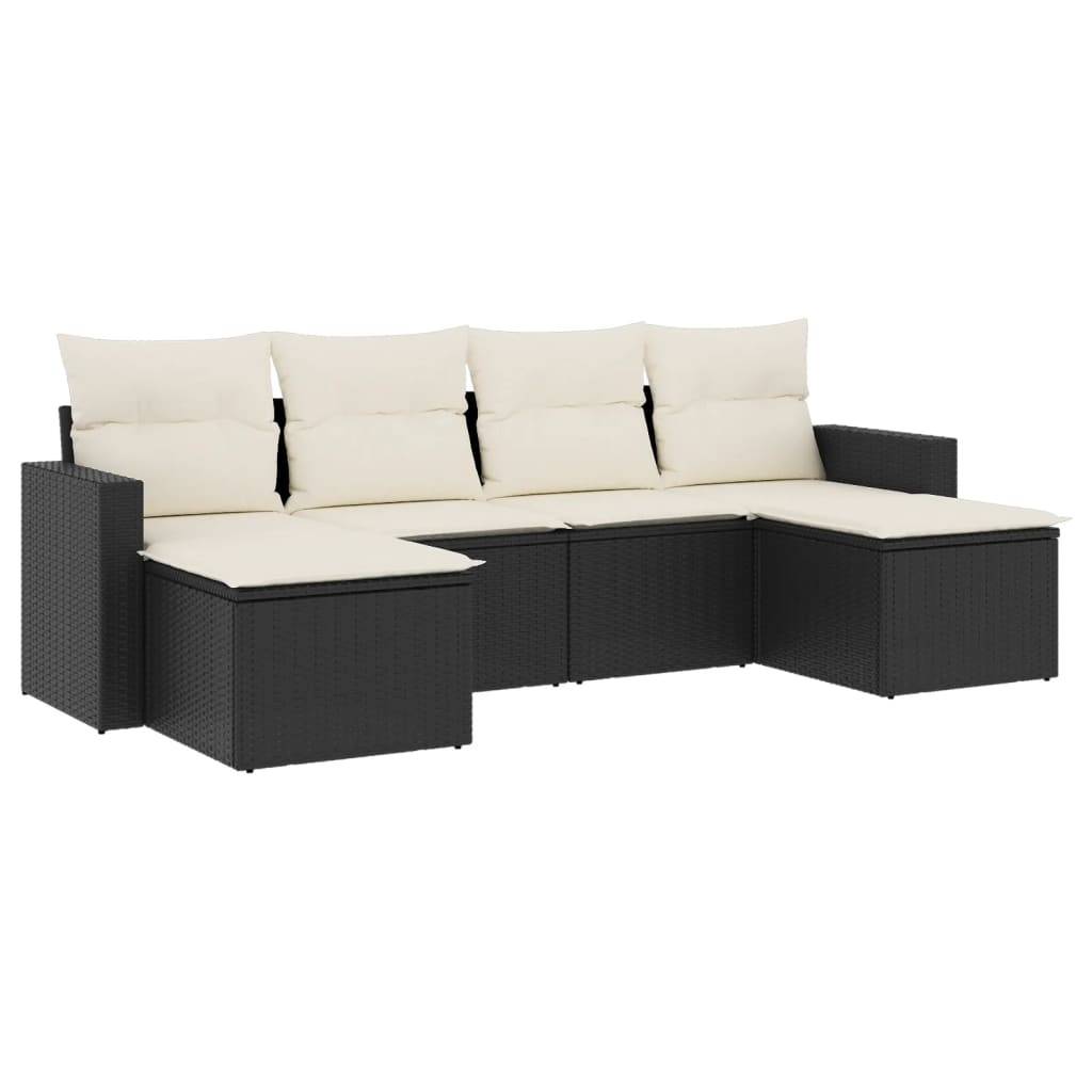 Salon de jardin bas modulable 6 pièces en poly rotin pour détente en extérieur Noir – ComfortXL Outdoor Living - Imagen 2