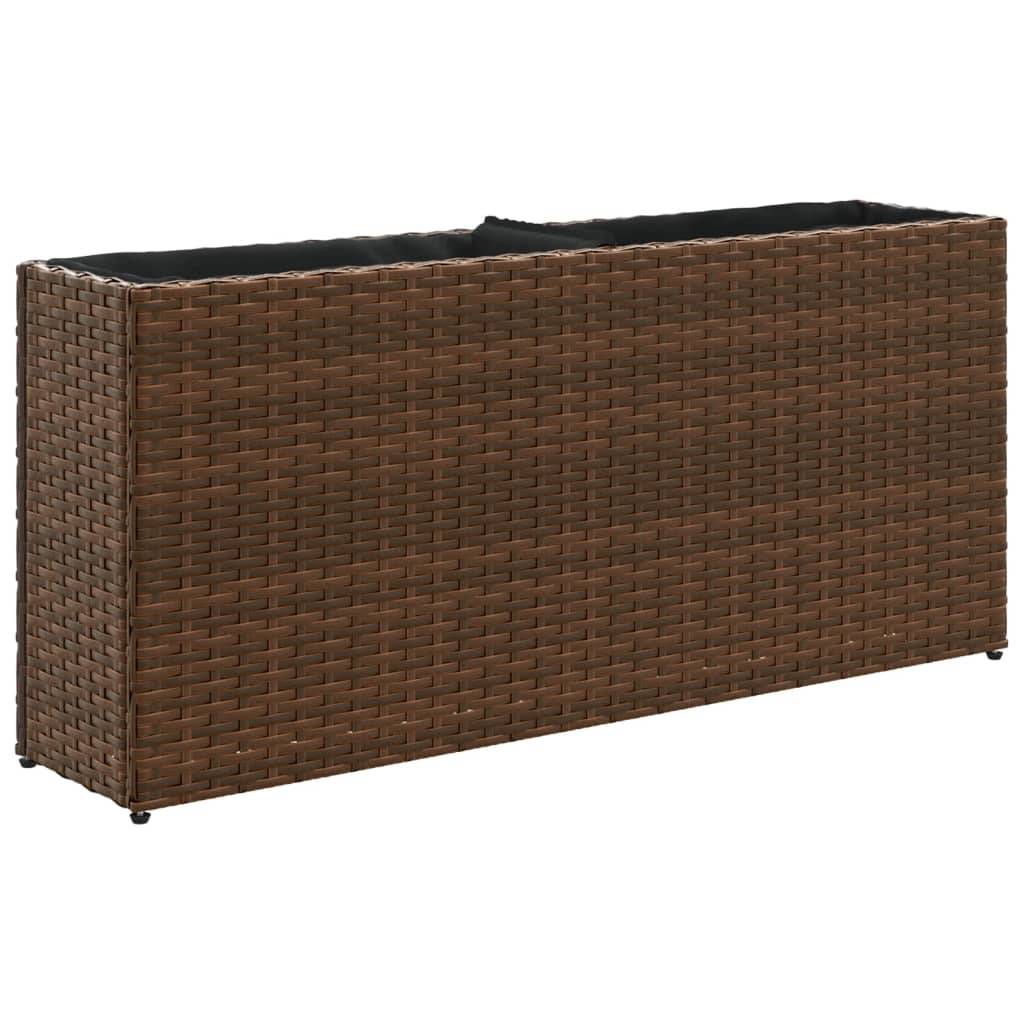 Jardinière, Bac à fleurs, Pot de fleurs avec 2 pots marron 90x20x40 cm résine tressée - Image 1