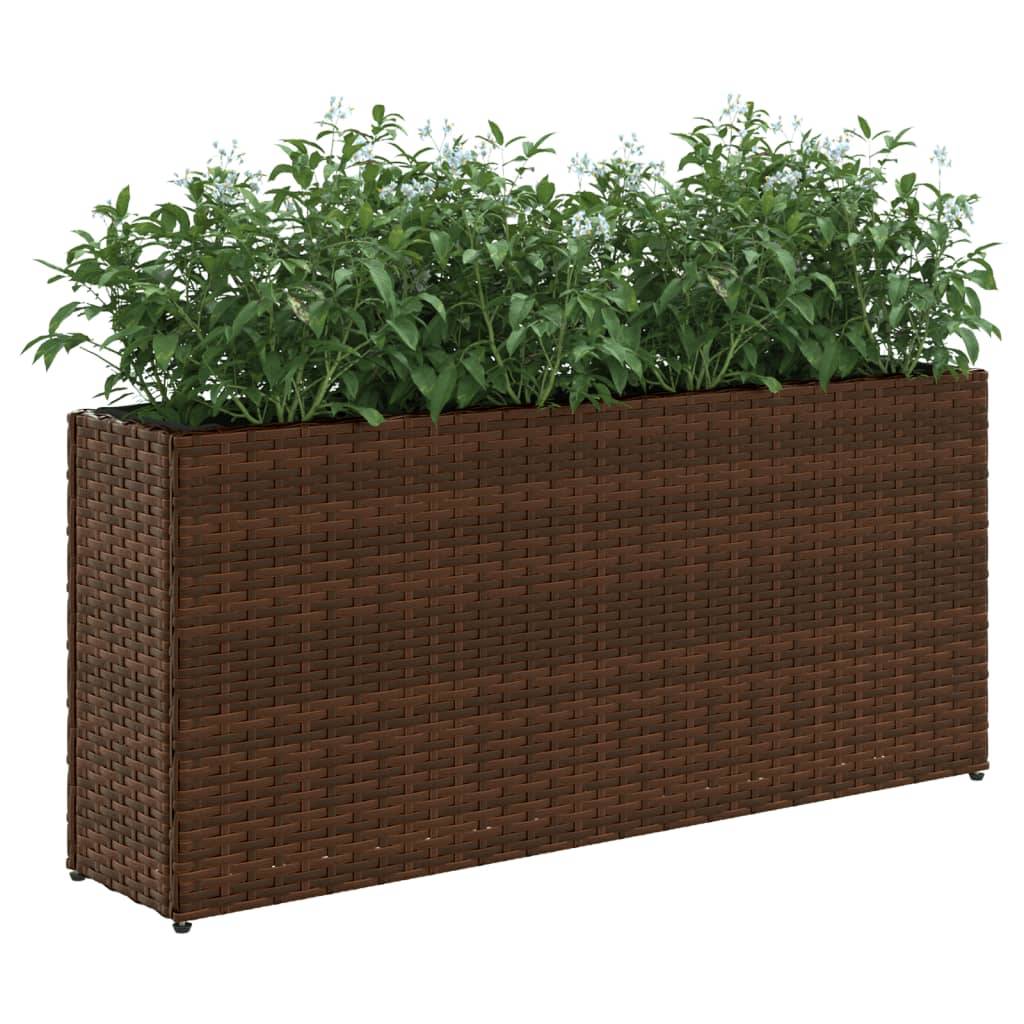 Jardinière, Bac à fleurs, Pot de fleurs avec 2 pots marron 90x20x40 cm résine tressée - Image 4