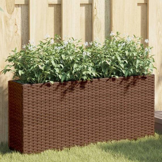Jardinière, Bac à fleurs, Pot de fleurs avec 2 pots marron 90x20x40 cm résine tressée - Image 2