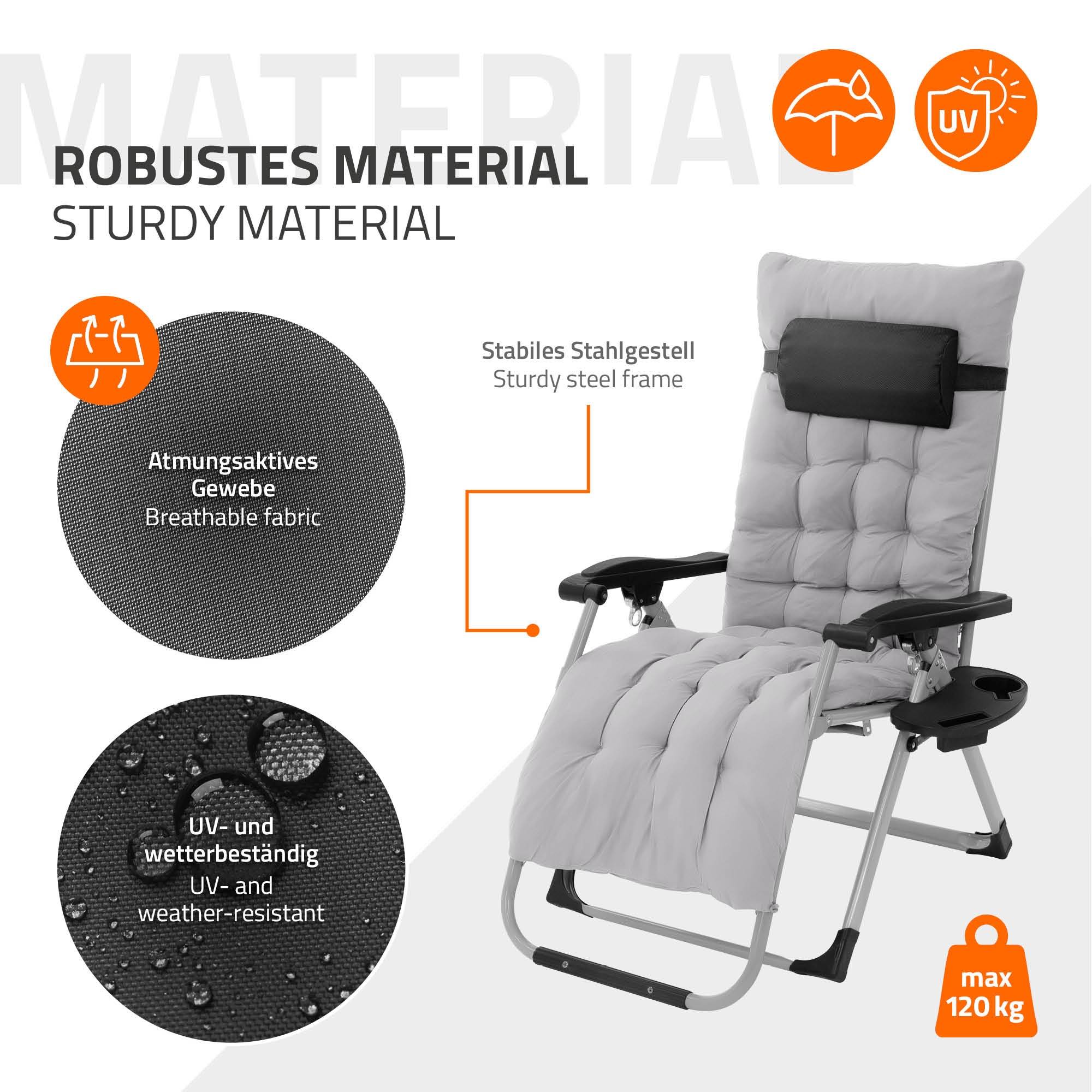 KESSER Chaise Longue De Jardin Pliable XXL - Charge 200kg, Coussin Ergonomique, Dossier Réglable, Porte-Gobelet