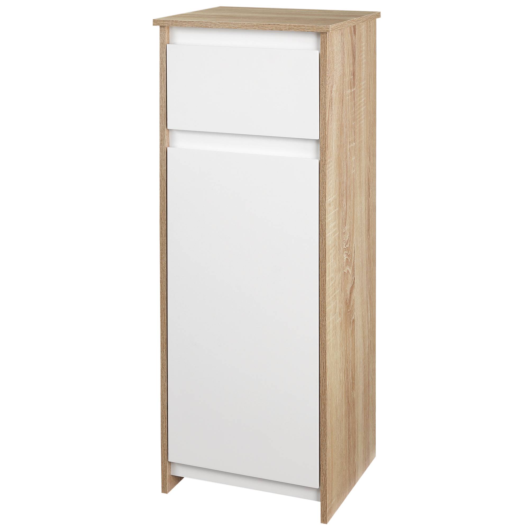 Meuble salle de bain avec tiroir, porte et système anti-basculement, rangement compact blanc naturel 32,6x30x90 cm - Image 1