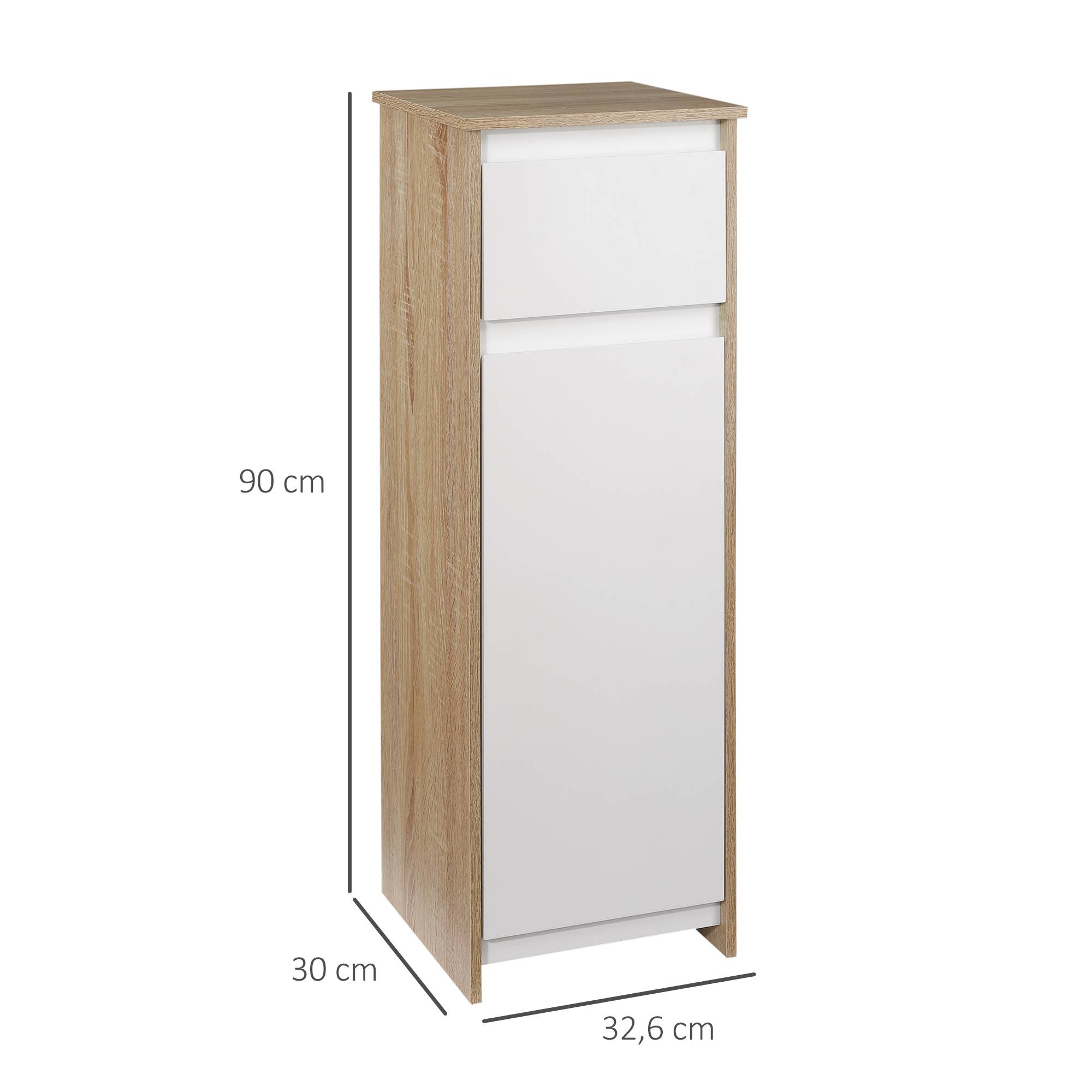Meuble salle de bain avec tiroir, porte et système anti-basculement, rangement compact blanc naturel 32,6x30x90 cm - Image 4
