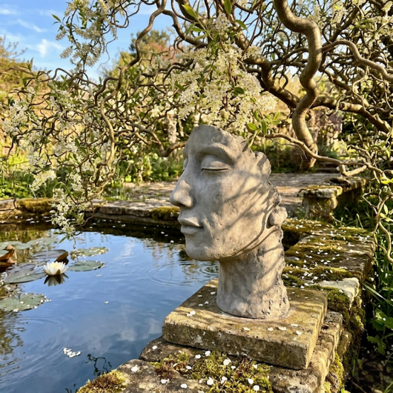 Statue visage homme extérieur petit format - Gris beton 53 cm - Jardinex - Image 2