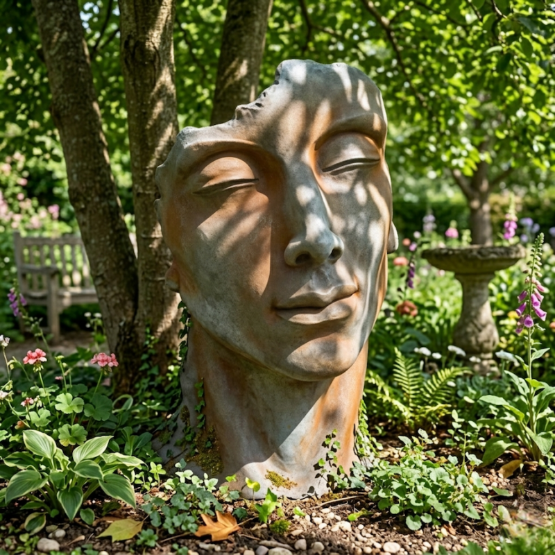 Jardinex - Statue visage homme extérieur petit format - Gris beton 53 cm - Jardinex - Imagen 3