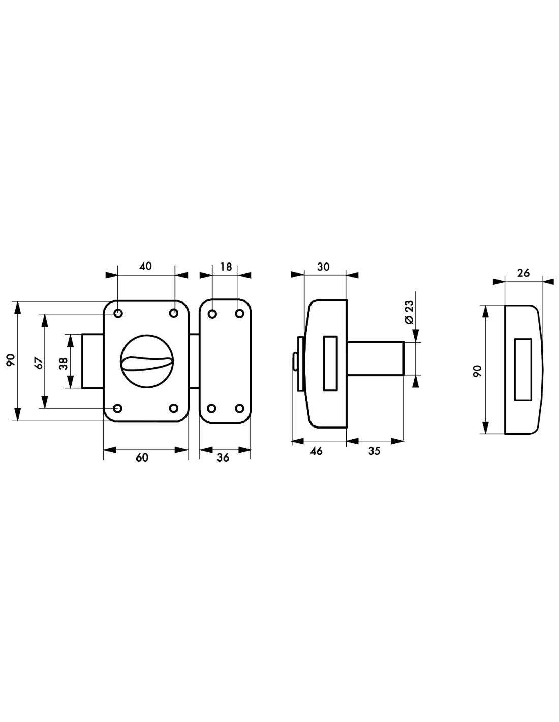 Verrou à bouton Corvette pour porte d'entrée, cylindre 35mm, acier, 3 clés, époxy bronze - THIRARD - Image 2
