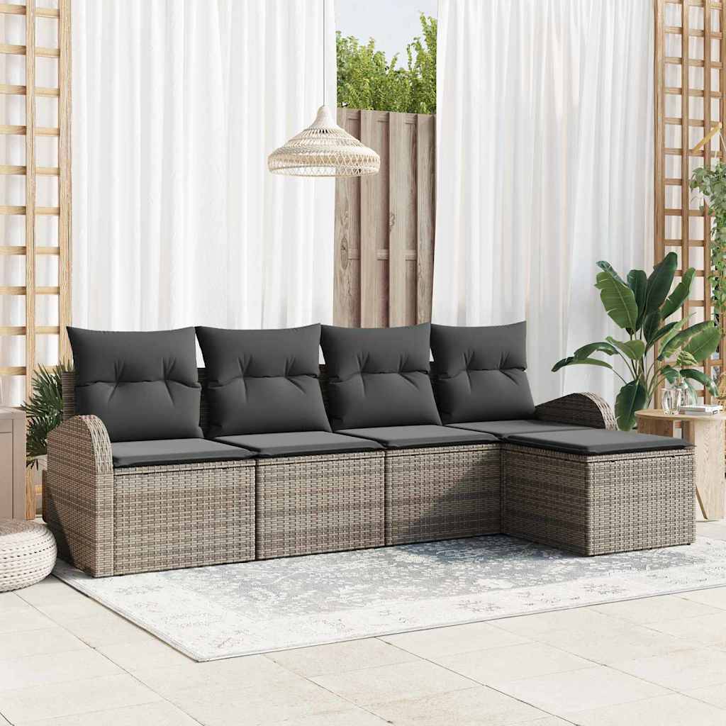 Salon de Jardin 5 Places en Polyrotin Modulable avec Pouf et Coussins Gris – ComfortXL Outdoor Living - Image 1