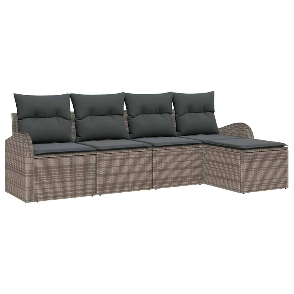 Salon de Jardin 5 Places en Polyrotin Modulable avec Pouf et Coussins Gris – ComfortXL Outdoor Living - Image 2