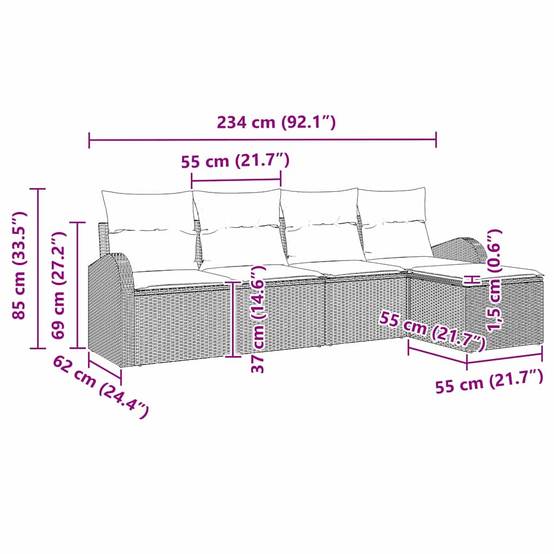 Salon de Jardin 5 Places en Polyrotin Modulable avec Pouf et Coussins Gris – ComfortXL Outdoor Living - Image 4