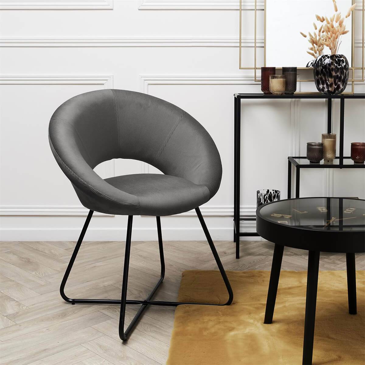 ALTOBUY - Fauteuil Rond Ajouré en Velours Côtelé Gris - KONAE - Image 2