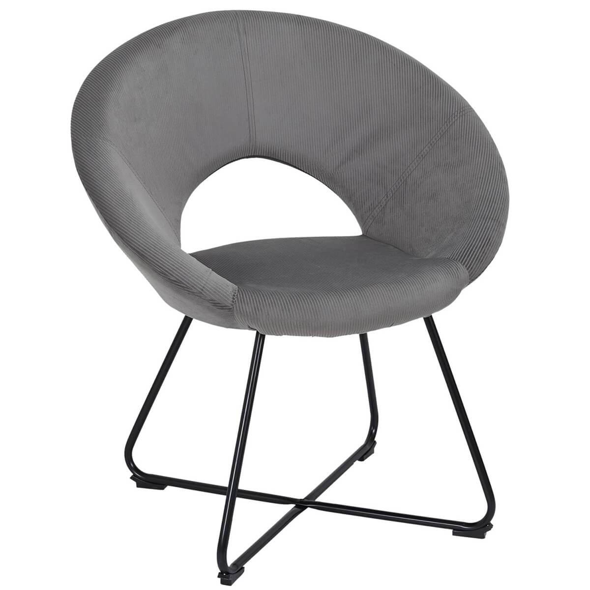 ALTOBUY - Fauteuil Rond Ajouré en Velours Côtelé Gris - KONAE - Image 1