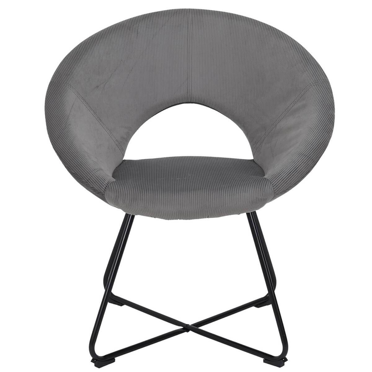 ALTOBUY - Fauteuil Rond Ajouré en Velours Côtelé Gris - KONAE - Image 3
