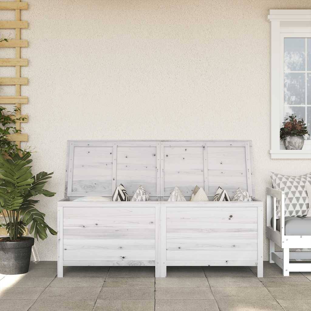 Boîte de rangement jardin bois massif sapin blanc 150 x 50 x 56.5 cm - PANGIVO - Image 1