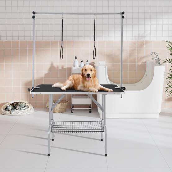 VEVOR Table toilettage chien pliable, charge 149,7 kg. 2 potences, panier rangement. - Image 8