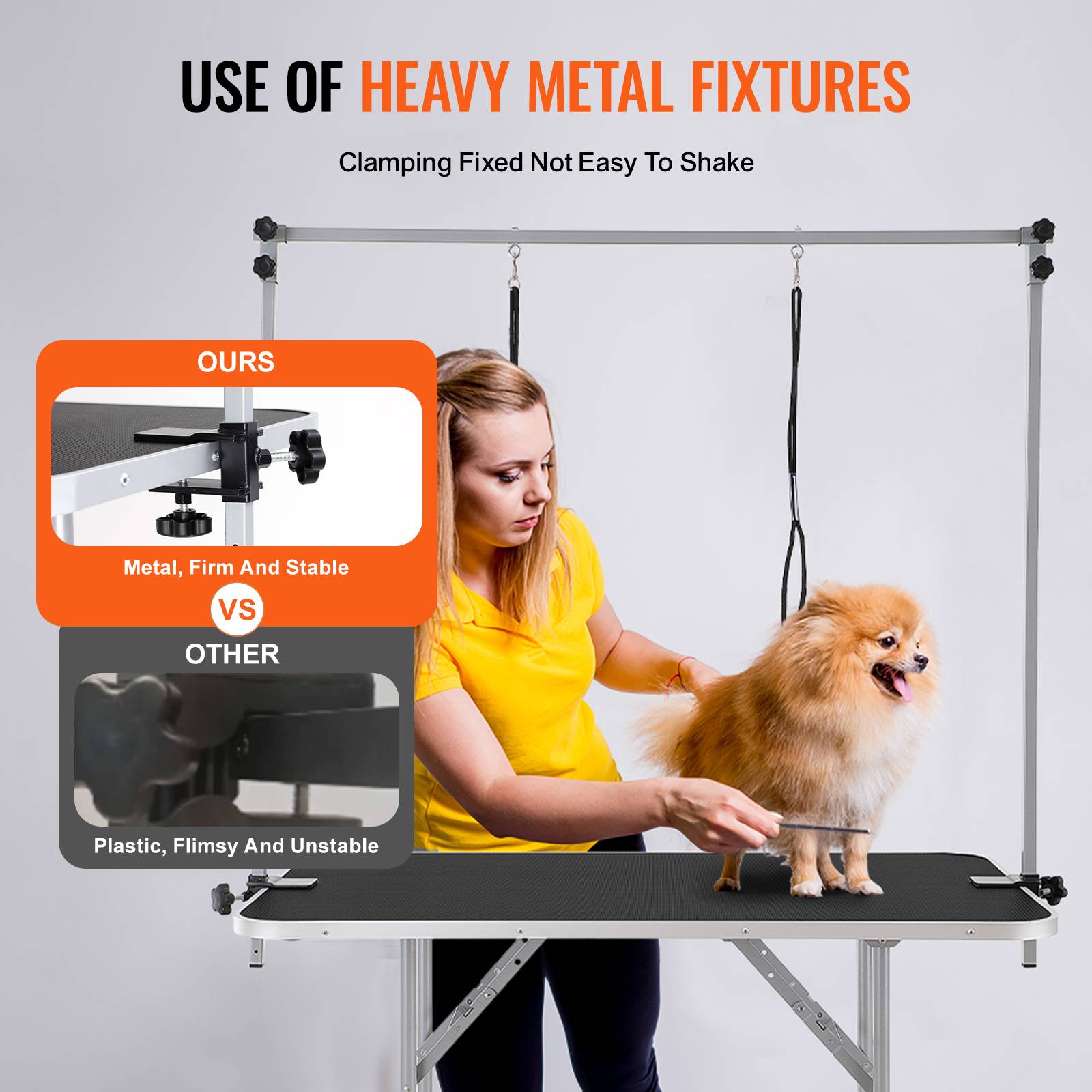 VEVOR Table toilettage chien pliable, charge 149,7 kg. 2 potences, panier rangement. - Image 3
