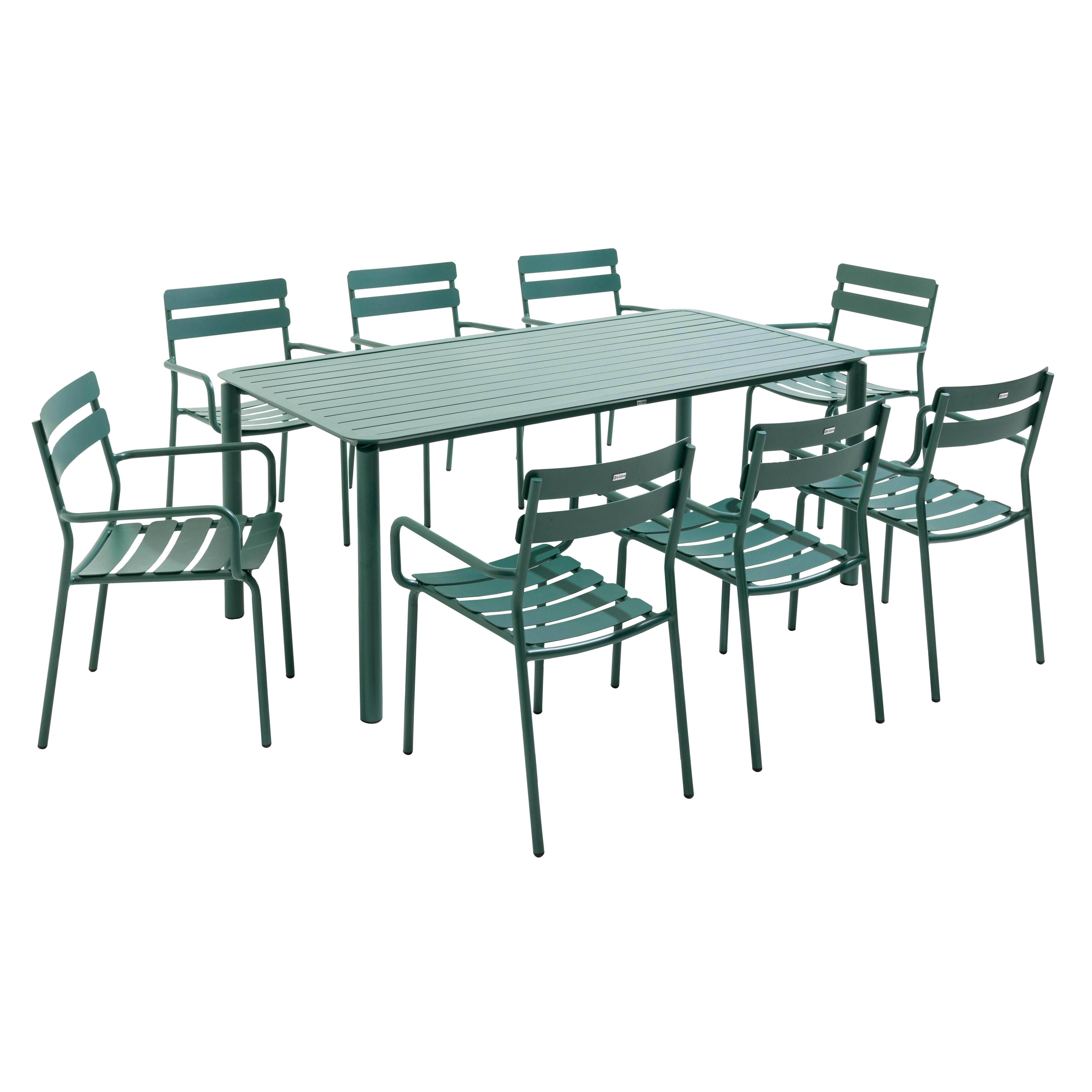 Oviala - Ensemble table de jardin et 8 fauteuils vert foncé Almada - Oviala - Imagen 1