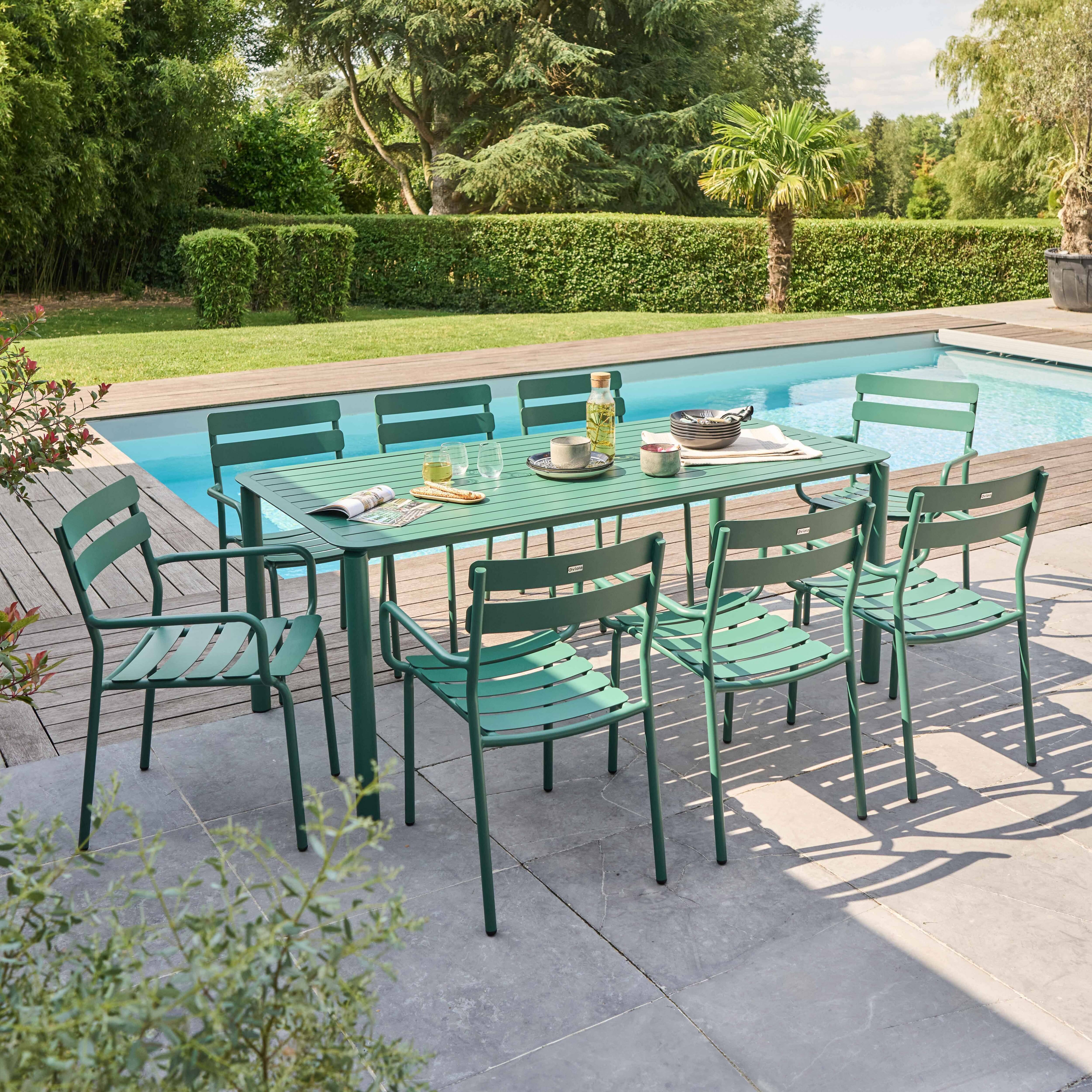 Oviala - Ensemble table de jardin et 8 fauteuils vert foncé Almada - Oviala - Imagen 2