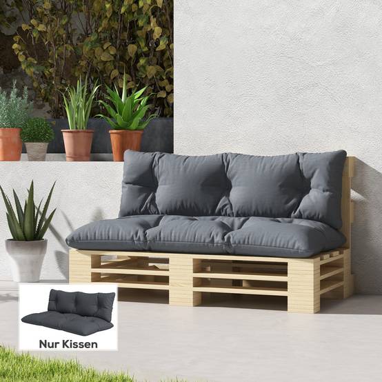 Ensemble de 2 coussins pour mobilier de jardin, résistant aux intempéries, capitonnés, 120 x 60 x 15 cm, gris - Image 4
