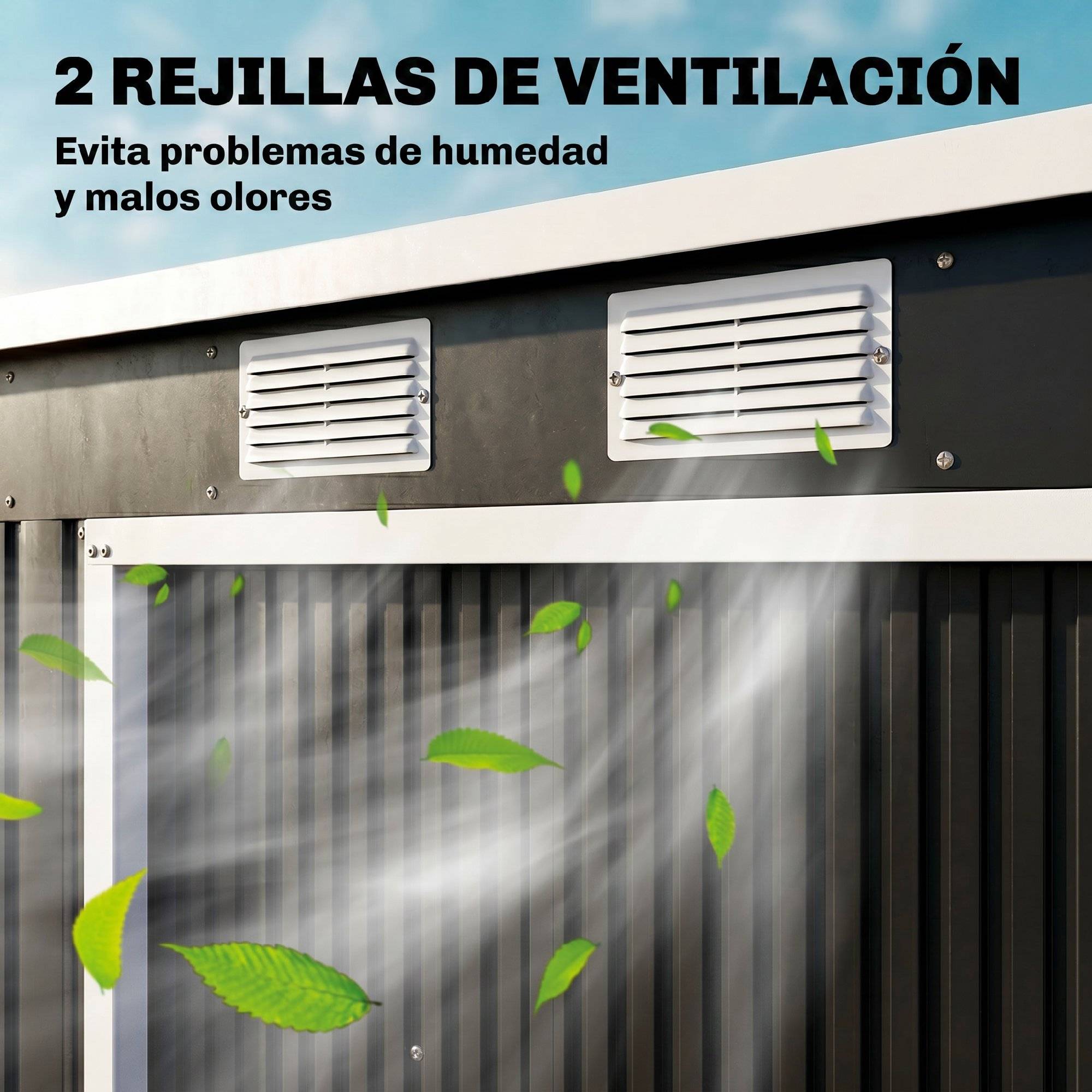 Abri de jardin extérieur 2,4 m² (213 x 130 x 172 cm) avec porte coulissante, toit en pente, base sans plancher ni fenêtres, gris - Image 9