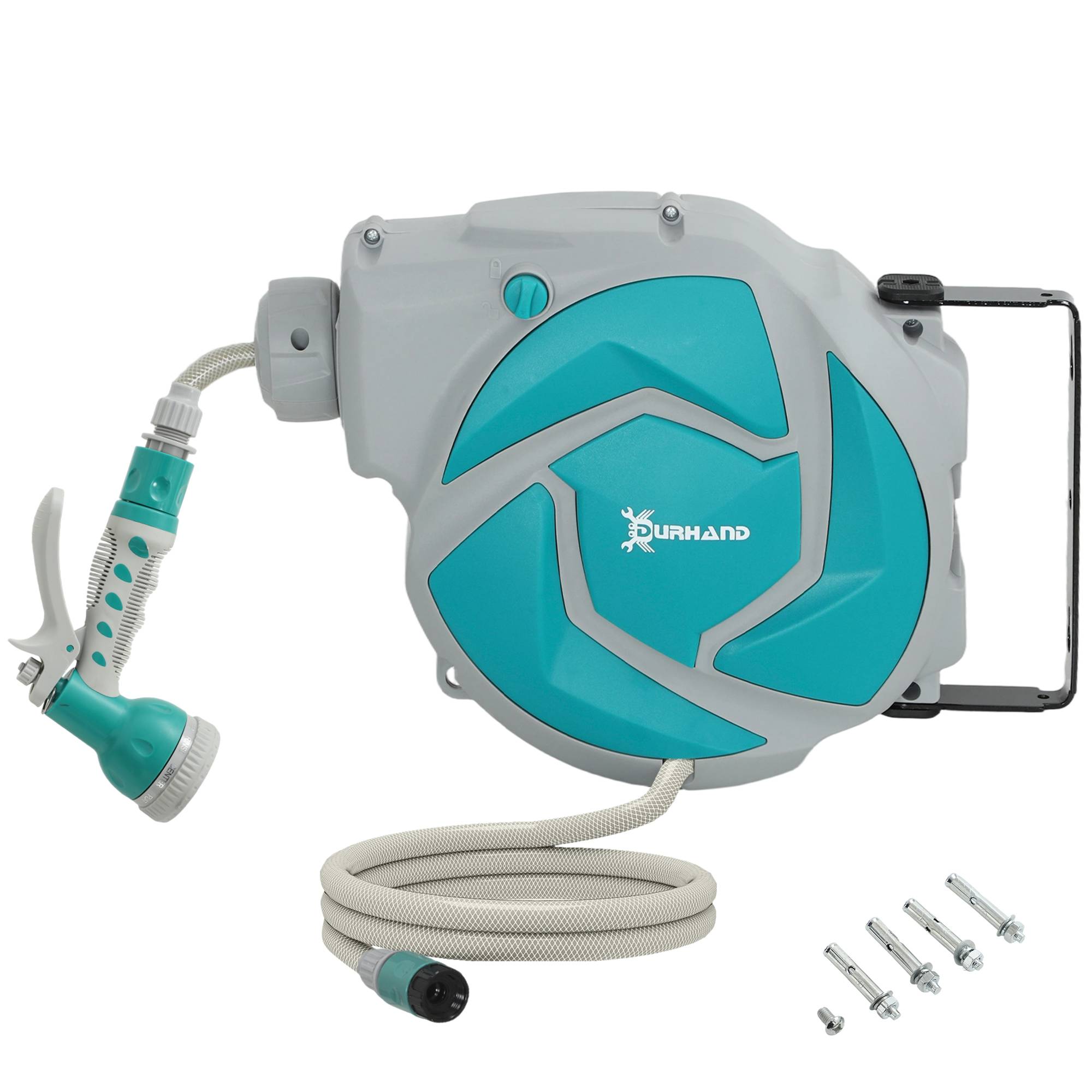ComfortXL - Dévidoir mural automatique en plastique vert 10 + 1 m pour arrosage du jardin et terrasse avec buse à 7 jets - Image 2