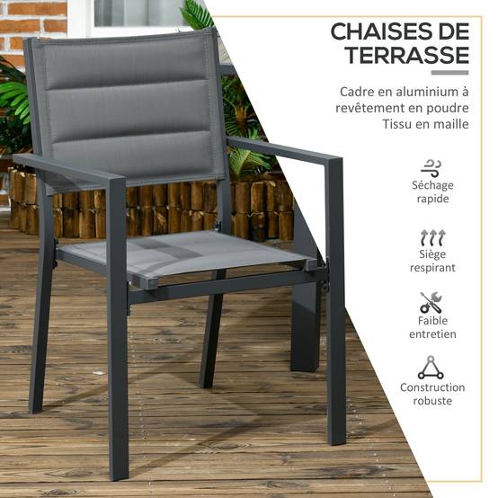 Outsunny - Ensemble de jardin 12 personnes chaises empilables table extensible 200/300L cm alu. textilène gris - Outsunny - Image 6