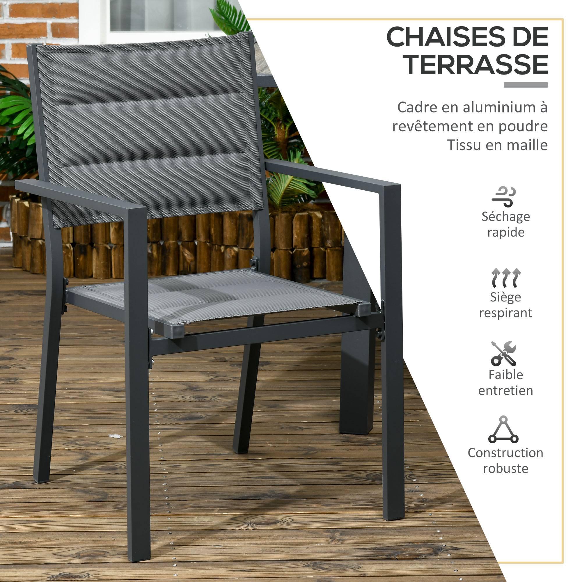 Outsunny - Ensemble de jardin 12 personnes chaises empilables table extensible 200/300L cm alu. textilène gris - Outsunny - Image 6