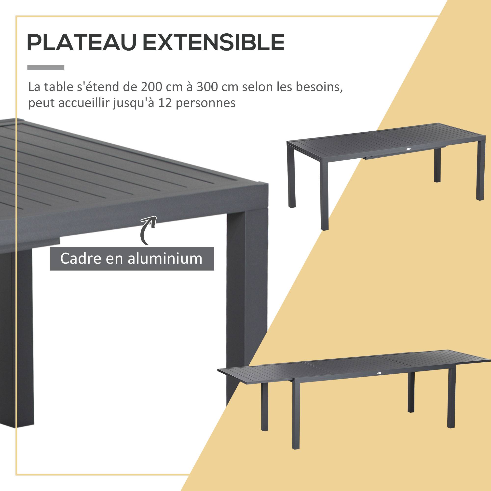 Outsunny - Ensemble de jardin 12 personnes chaises empilables table extensible 200/300L cm alu. textilène gris - Outsunny - Image 4