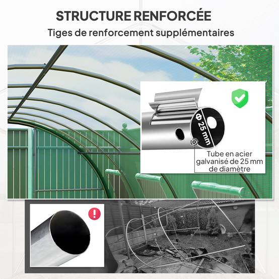 Serre de jardin tunnel serres tunnel 18 m² 8 fenêtres 2 portes articulées toile PE structure en fer galvanisé vert - Image 7