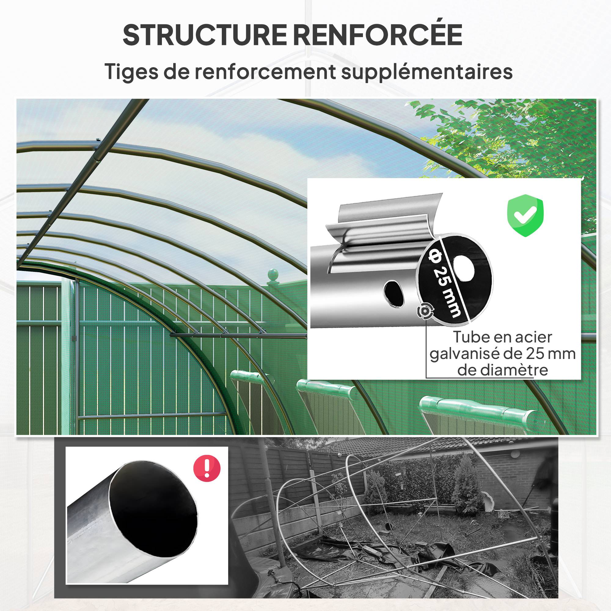 Serre de jardin tunnel serres tunnel 18 m² 8 fenêtres 2 portes articulées toile PE structure en fer galvanisé vert - Image 7